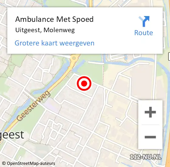 Locatie op kaart van de 112 melding: Ambulance Met Spoed Naar Uitgeest, Molenweg op 11 september 2022 04:08