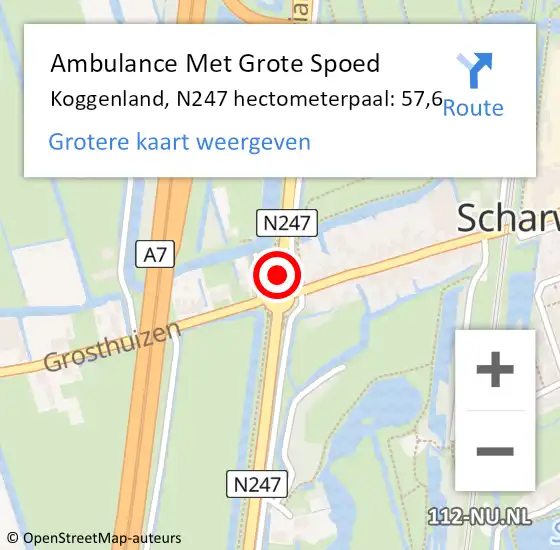 Locatie op kaart van de 112 melding: Ambulance Met Grote Spoed Naar Koggenland, N247 hectometerpaal: 57,6 op 11 september 2022 06:21