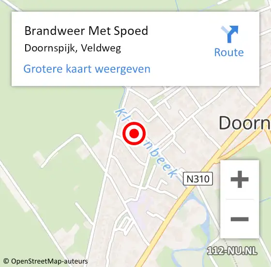 Locatie op kaart van de 112 melding: Brandweer Met Spoed Naar Doornspijk, Veldweg op 11 september 2022 07:07