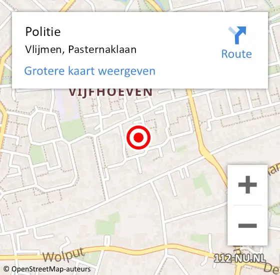Locatie op kaart van de 112 melding: Politie Vlijmen, Pasternaklaan op 11 september 2022 07:31