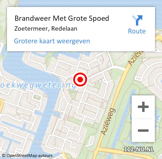 Locatie op kaart van de 112 melding: Brandweer Met Grote Spoed Naar Zoetermeer, Redelaan op 11 september 2022 10:38