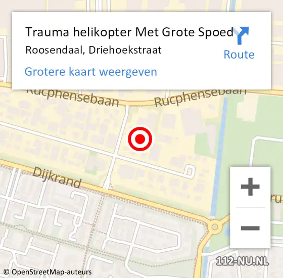 Locatie op kaart van de 112 melding: Trauma helikopter Met Grote Spoed Naar Roosendaal, Driehoekstraat op 11 september 2022 10:45