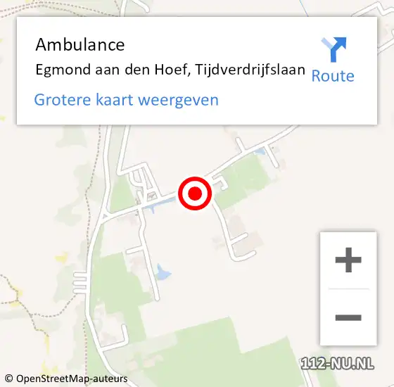 Locatie op kaart van de 112 melding: Ambulance Egmond aan den Hoef, Tijdverdrijfslaan op 11 september 2022 13:03