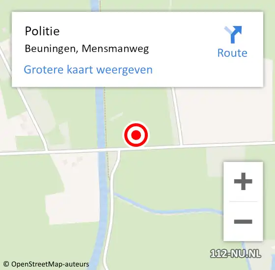Locatie op kaart van de 112 melding: Politie Beuningen, Mensmanweg op 11 september 2022 14:43