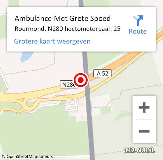 Locatie op kaart van de 112 melding: Ambulance Met Grote Spoed Naar Roermond, N280 hectometerpaal: 25 op 11 september 2022 15:24