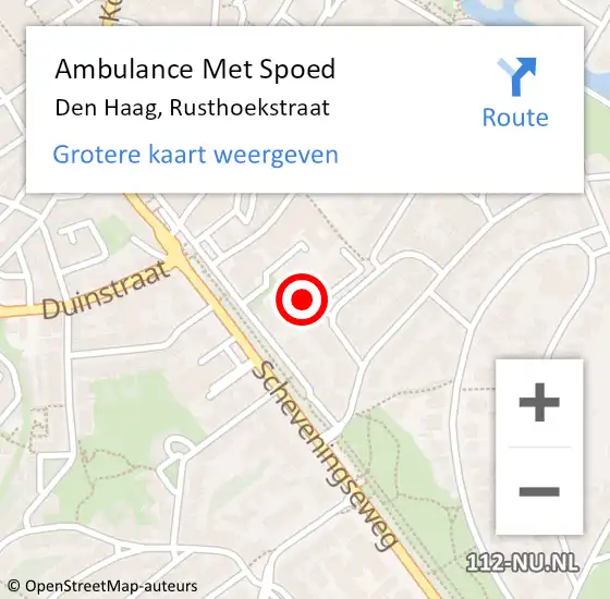 Locatie op kaart van de 112 melding: Ambulance Met Spoed Naar Den Haag, Rusthoekstraat op 11 september 2022 19:08