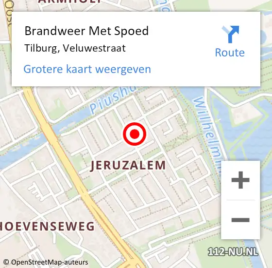 Locatie op kaart van de 112 melding: Brandweer Met Spoed Naar Tilburg, Veluwestraat op 11 september 2022 20:38