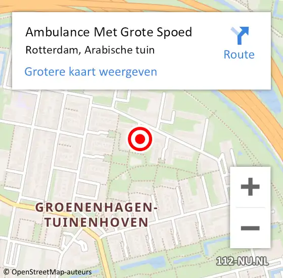 Locatie op kaart van de 112 melding: Ambulance Met Grote Spoed Naar Rotterdam, Arabische tuin op 11 september 2022 21:23