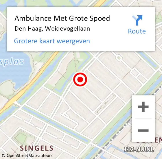 Locatie op kaart van de 112 melding: Ambulance Met Grote Spoed Naar Den Haag, Weidevogellaan op 11 september 2022 21:42