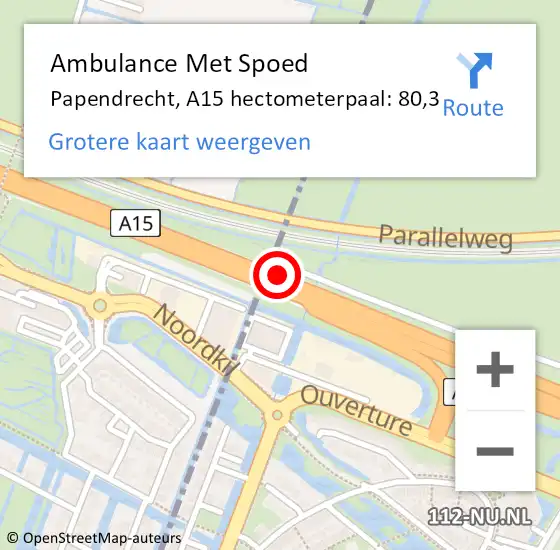 Locatie op kaart van de 112 melding: Ambulance Met Spoed Naar Papendrecht, A15 hectometerpaal: 80,3 op 12 september 2022 00:51