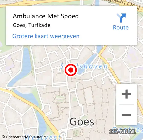 Locatie op kaart van de 112 melding: Ambulance Met Spoed Naar Goes, Turfkade op 29 juli 2014 04:17