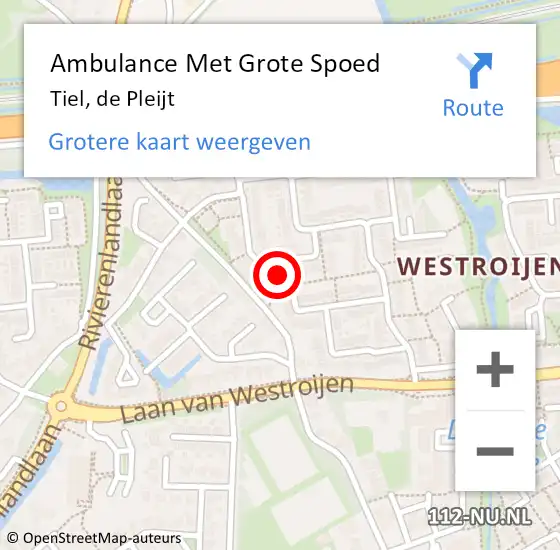 Locatie op kaart van de 112 melding: Ambulance Met Grote Spoed Naar Tiel, de Pleijt op 12 september 2022 06:20