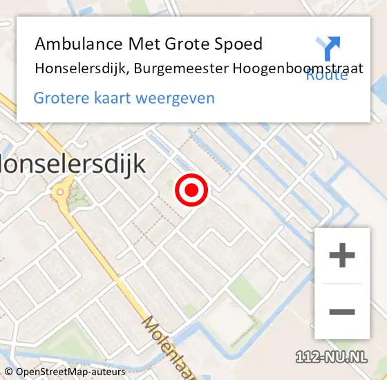 Locatie op kaart van de 112 melding: Ambulance Met Grote Spoed Naar Honselersdijk, Burgemeester Hoogenboomstraat op 12 september 2022 09:30