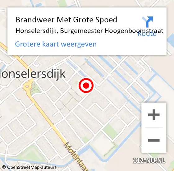 Locatie op kaart van de 112 melding: Brandweer Met Grote Spoed Naar Honselersdijk, Burgemeester Hoogenboomstraat op 12 september 2022 10:04