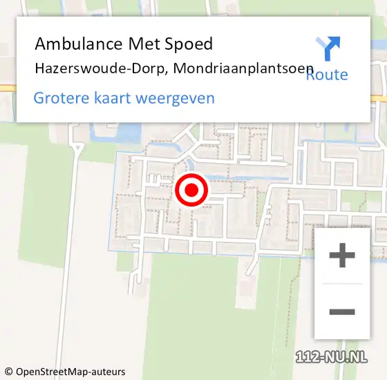 Locatie op kaart van de 112 melding: Ambulance Met Spoed Naar Hazerswoude-Dorp, Mondriaanplantsoen op 12 september 2022 11:08