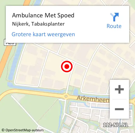 Locatie op kaart van de 112 melding: Ambulance Met Spoed Naar Nijkerk, Tabaksplanter op 12 september 2022 11:38
