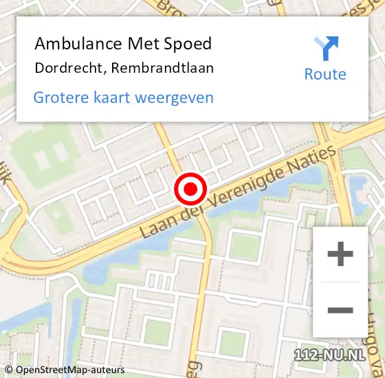 Locatie op kaart van de 112 melding: Ambulance Met Spoed Naar Dordrecht, Rembrandtlaan op 12 september 2022 12:30