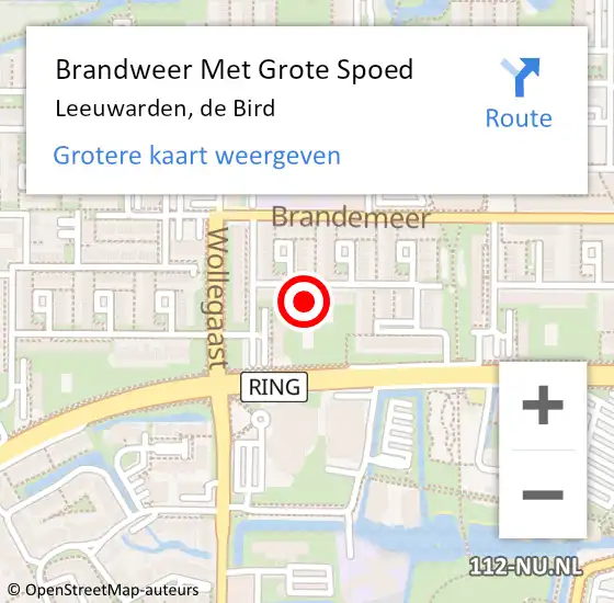 Locatie op kaart van de 112 melding: Brandweer Met Grote Spoed Naar Leeuwarden, de Bird op 12 september 2022 14:34