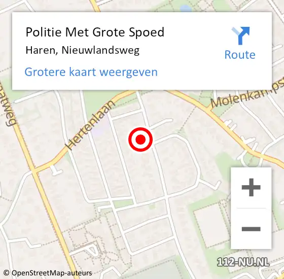 Locatie op kaart van de 112 melding: Politie Met Grote Spoed Naar Haren, Nieuwlandsweg op 12 september 2022 14:38