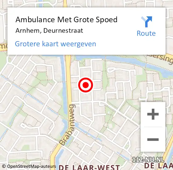 Locatie op kaart van de 112 melding: Ambulance Met Grote Spoed Naar Arnhem, Deurnestraat op 12 september 2022 14:39