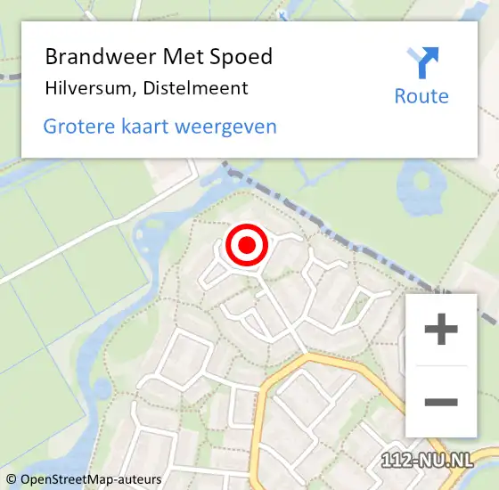 Locatie op kaart van de 112 melding: Brandweer Met Spoed Naar Hilversum, Distelmeent op 12 september 2022 15:53