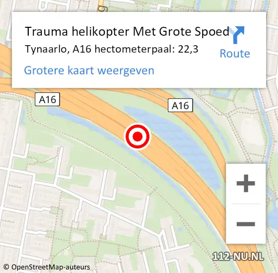 Locatie op kaart van de 112 melding: Trauma helikopter Met Grote Spoed Naar Tynaarlo, A16 hectometerpaal: 22,3 op 12 september 2022 17:10