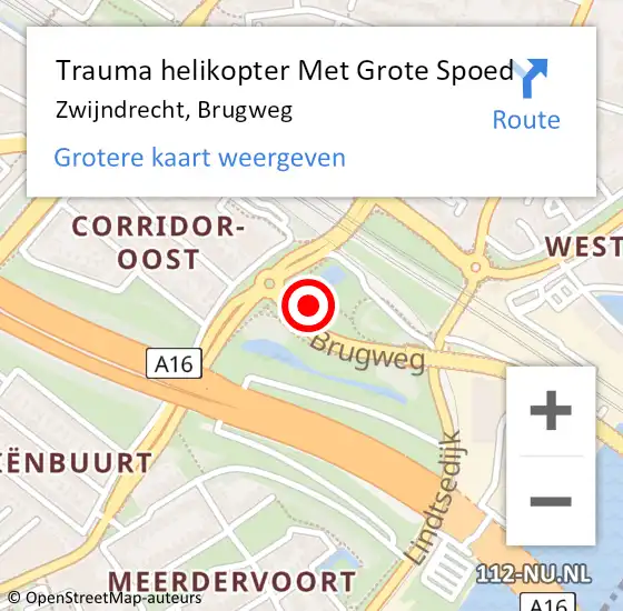 Locatie op kaart van de 112 melding: Trauma helikopter Met Grote Spoed Naar Zwijndrecht, Brugweg op 12 september 2022 17:31