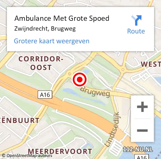 Locatie op kaart van de 112 melding: Ambulance Met Grote Spoed Naar Zwijndrecht, Brugweg op 12 september 2022 17:31