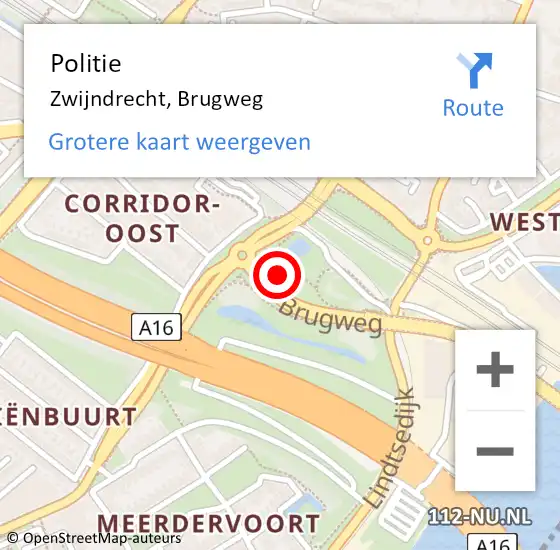 Locatie op kaart van de 112 melding: Politie Zwijndrecht, Brugweg op 12 september 2022 17:36