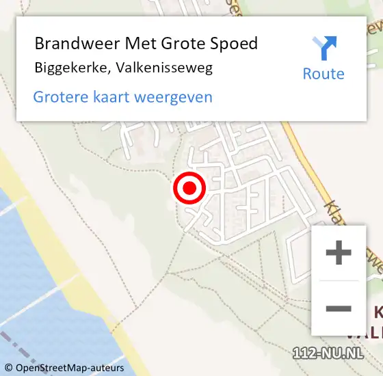Locatie op kaart van de 112 melding: Brandweer Met Grote Spoed Naar Biggekerke, Valkenisseweg op 12 september 2022 20:12