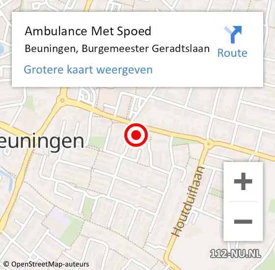 Locatie op kaart van de 112 melding: Ambulance Met Spoed Naar Beuningen, Burgemeester Geradtslaan op 12 september 2022 20:26