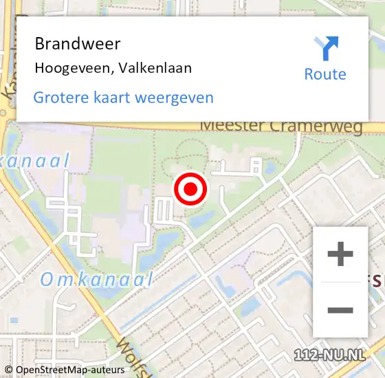 Locatie op kaart van de 112 melding: Brandweer Hoogeveen, Valkenlaan op 12 september 2022 20:28