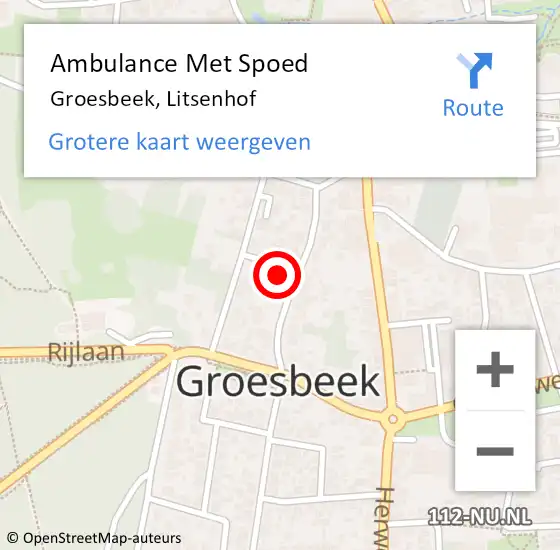 Locatie op kaart van de 112 melding: Ambulance Met Spoed Naar Groesbeek, Litsenhof op 12 september 2022 20:38