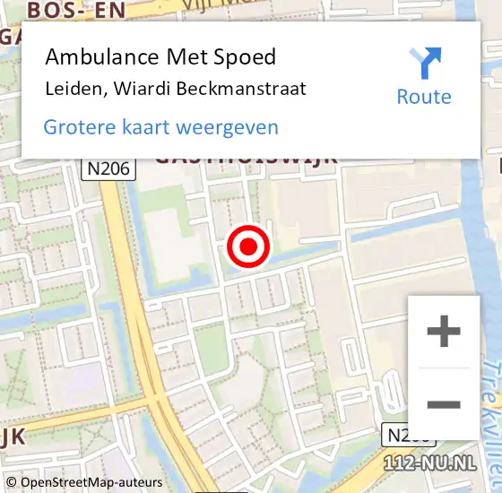 Locatie op kaart van de 112 melding: Ambulance Met Spoed Naar Leiden, Wiardi Beckmanstraat op 12 september 2022 21:09