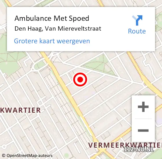 Locatie op kaart van de 112 melding: Ambulance Met Spoed Naar Den Haag, Van Miereveltstraat op 12 september 2022 23:14