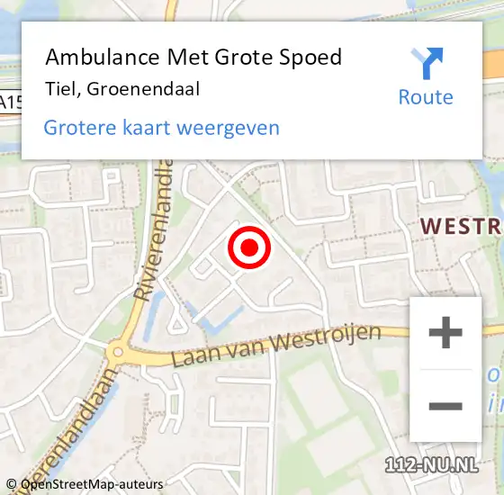 Locatie op kaart van de 112 melding: Ambulance Met Grote Spoed Naar Tiel, Groenendaal op 13 september 2022 08:14