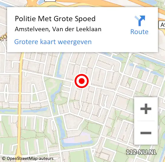 Locatie op kaart van de 112 melding: Politie Met Grote Spoed Naar Amstelveen, Van der Leeklaan op 13 september 2022 08:53