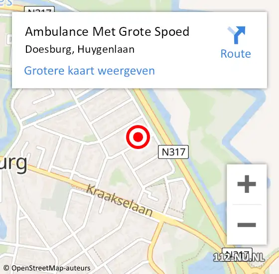 Locatie op kaart van de 112 melding: Ambulance Met Grote Spoed Naar Doesburg, Huygenlaan op 13 september 2022 09:11