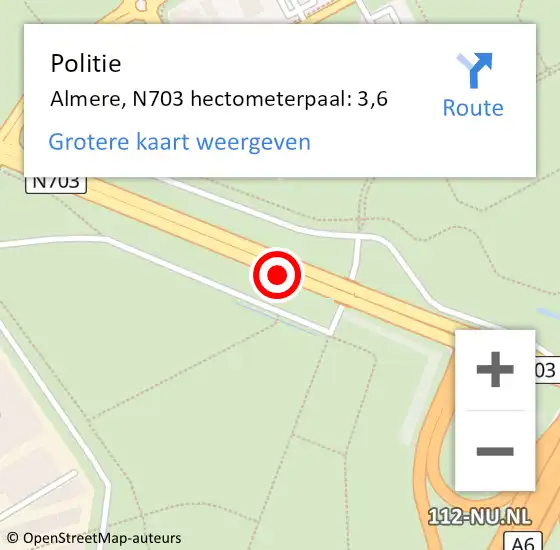 Locatie op kaart van de 112 melding: Politie Almere, N703 hectometerpaal: 3,6 op 13 september 2022 09:15