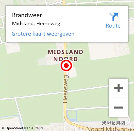 Locatie op kaart van de 112 melding: Brandweer Midsland, Heereweg op 13 september 2022 09:39