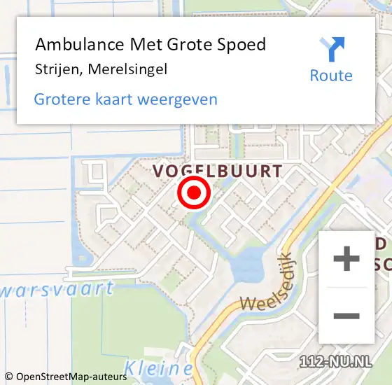 Locatie op kaart van de 112 melding: Ambulance Met Grote Spoed Naar Strijen, Merelsingel op 13 september 2022 10:28