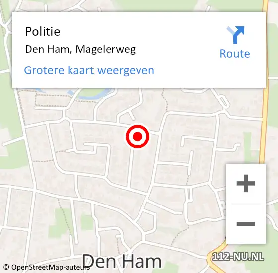 Locatie op kaart van de 112 melding: Politie Den Ham, Magelerweg op 13 september 2022 10:33