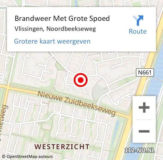 Locatie op kaart van de 112 melding: Brandweer Met Grote Spoed Naar Vlissingen, Noordbeekseweg op 13 september 2022 13:32