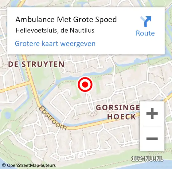 Locatie op kaart van de 112 melding: Ambulance Met Grote Spoed Naar Hellevoetsluis, de Nautilus op 13 september 2022 13:32