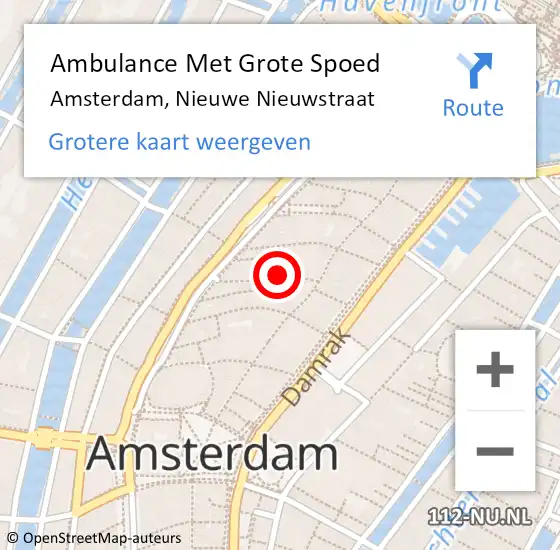 Locatie op kaart van de 112 melding: Ambulance Met Grote Spoed Naar Amsterdam, Nieuwe Nieuwstraat op 13 september 2022 14:24