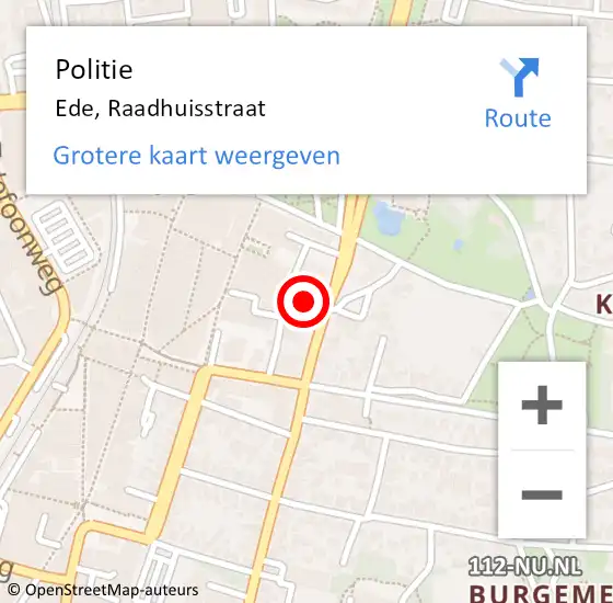 Locatie op kaart van de 112 melding: Politie Ede, Raadhuisstraat op 13 september 2022 14:39