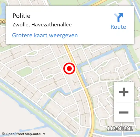 Locatie op kaart van de 112 melding: Politie Zwolle, Havezathenallee op 13 september 2022 14:55