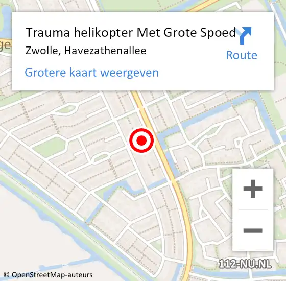 Locatie op kaart van de 112 melding: Trauma helikopter Met Grote Spoed Naar Zwolle, Havezathenallee op 13 september 2022 14:57