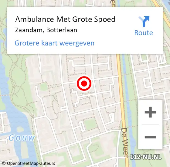 Locatie op kaart van de 112 melding: Ambulance Met Grote Spoed Naar Zaandam, Botterlaan op 13 september 2022 15:03