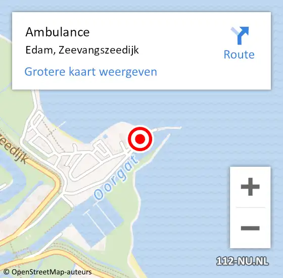 Locatie op kaart van de 112 melding: Ambulance Edam, Zeevangszeedijk op 13 september 2022 15:34